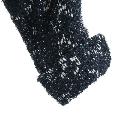 Chanel CC Logo Button Belt Tweed Sequin Jacket Black Silver
