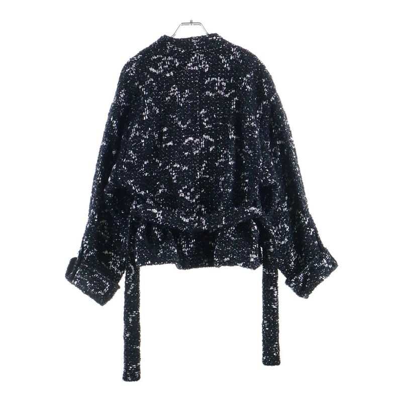 Chanel CC Logo Button Belt Tweed Sequin Jacket Black Silver