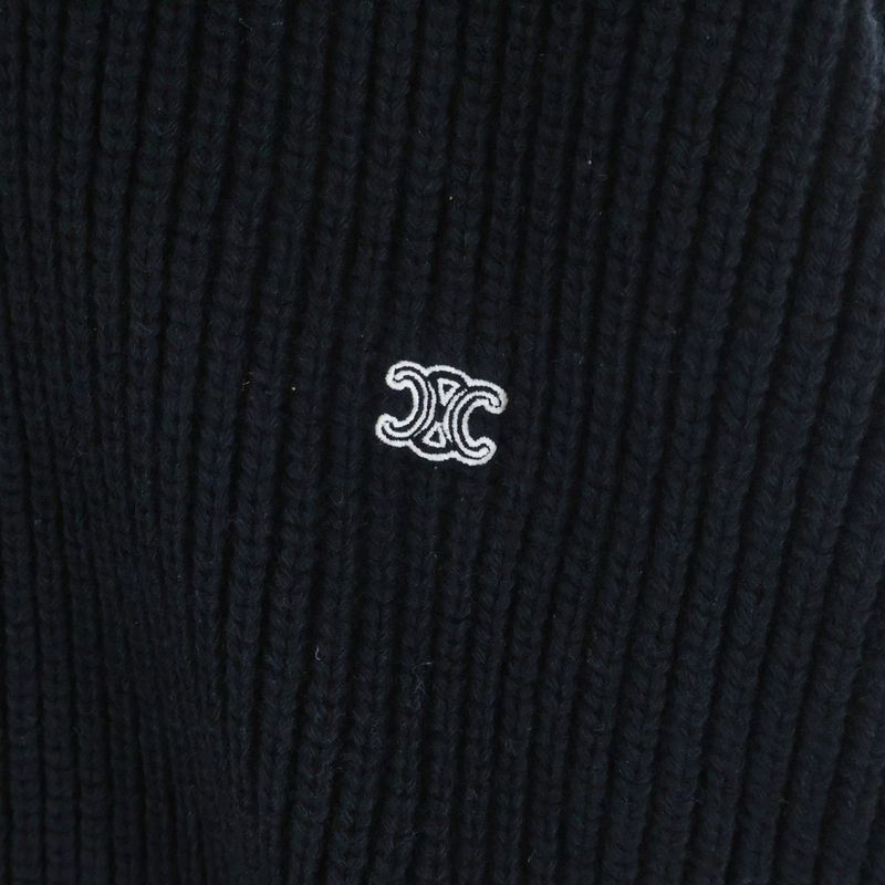 Celine Trucker Sweater Triomphe Half Zip Knit Ribbed Wool Black