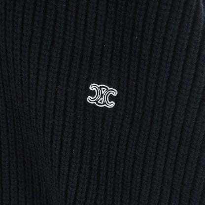 Celine Trucker Sweater Triomphe Half Zip Knit Ribbed Wool Black