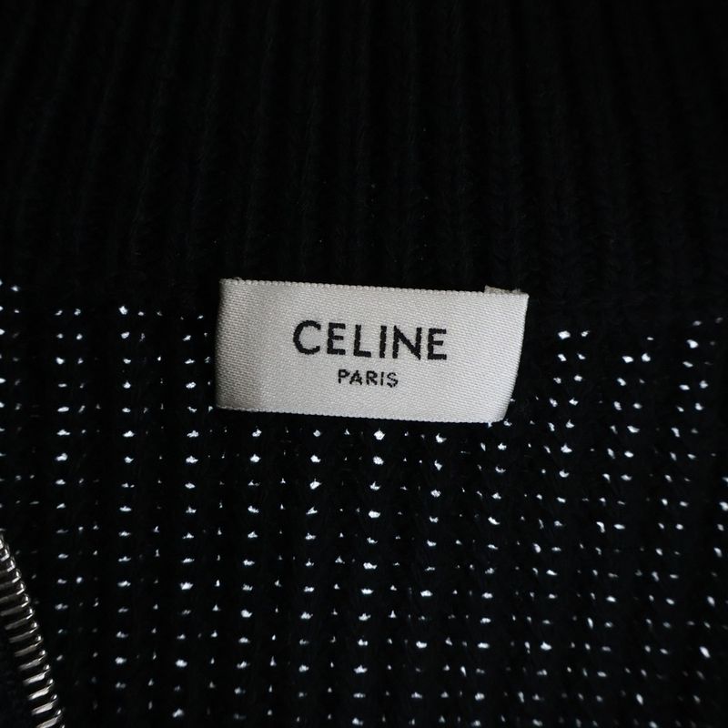 Celine Trucker Sweater Triomphe Half Zip Knit Ribbed Wool Black