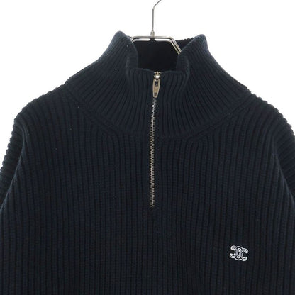 Celine Trucker Sweater Triomphe Half Zip Knit Ribbed Wool Black