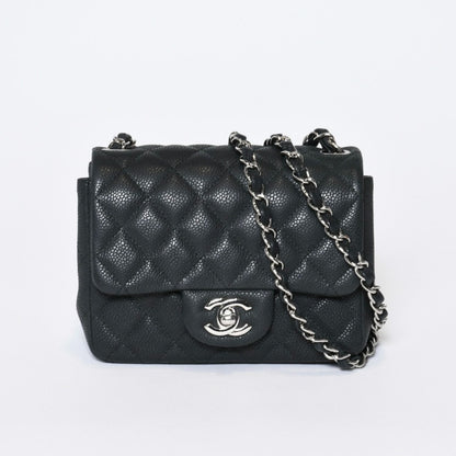 Chanel Mini Quilted 17 Chain Shoulder Bag CC Logo Caviar Leather Black