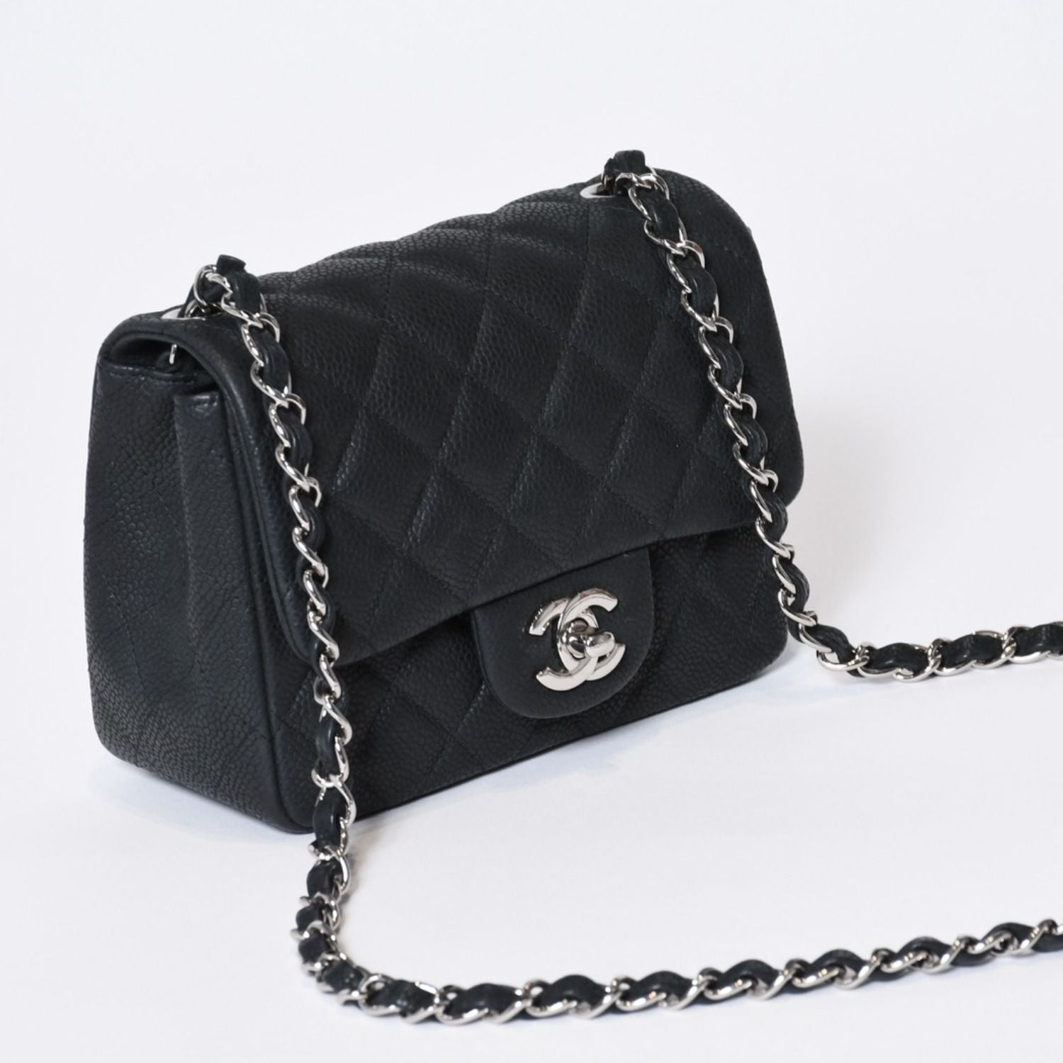 Chanel Mini Quilted 17 Chain Shoulder Bag CC Logo Caviar Leather Black — view 3