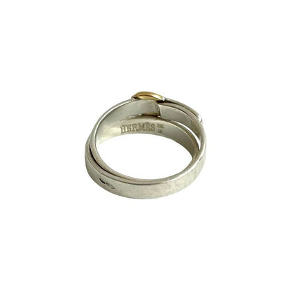 Hermes Double Tour 18K Gold Ring Silver