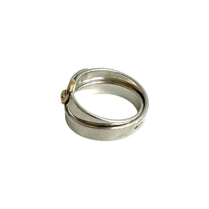 Hermes Double Tour 18K Gold Ring Silver