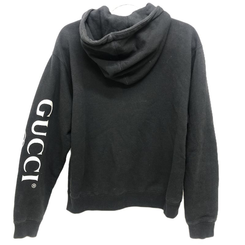 Gucci Hoodie Arm Logo Print Half Zip Cotton Black