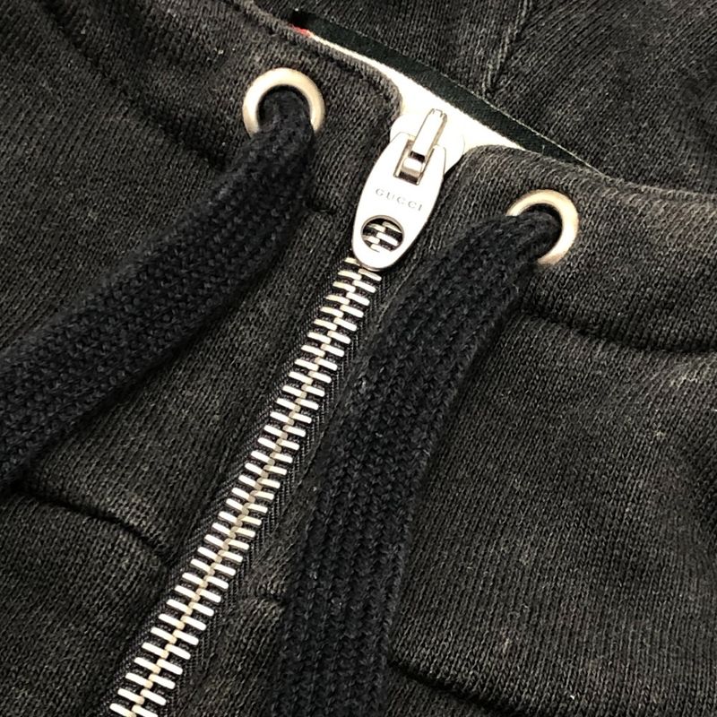 Gucci Hoodie Arm Logo Print Half Zip Cotton Black