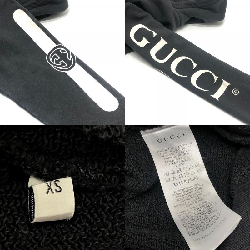 Gucci Hoodie Arm Logo Print Half Zip Cotton Black