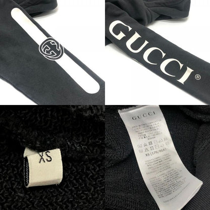 Gucci Hoodie Arm Logo Print Half Zip Cotton Black