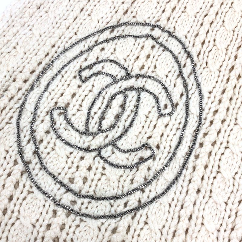 Chanel Scarf Chain CC Logo Cashmere White