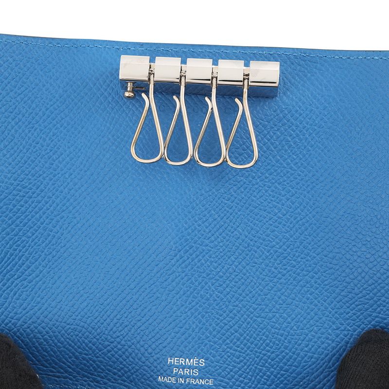 Hermes 4 Key Case Bearn Blue Elige Silver Epsom Key Holder Zelige