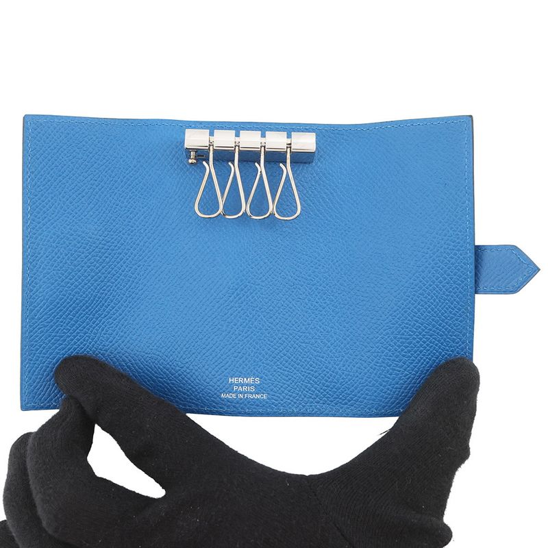 Hermes 4 Key Case Bearn Blue Elige Silver Epsom Key Holder Zelige