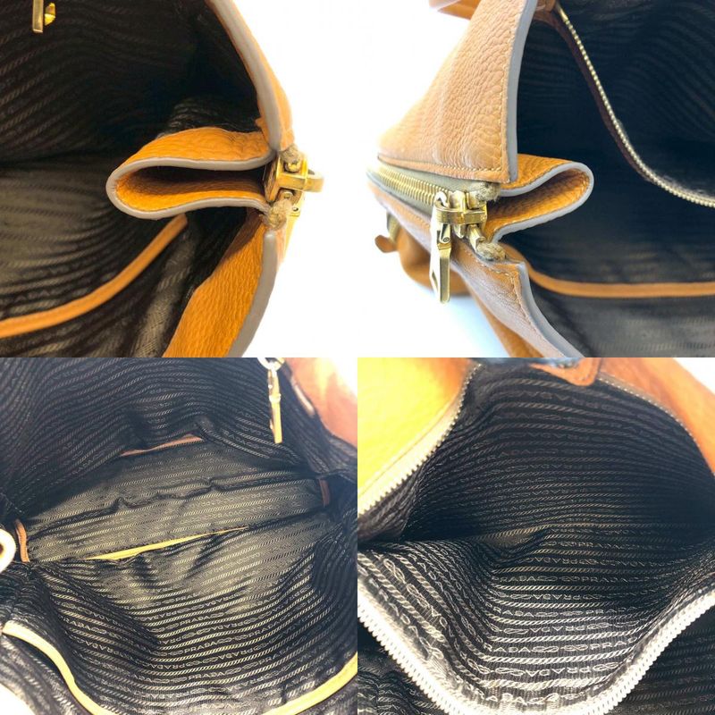 Prada Tote Leather Yellow Brown