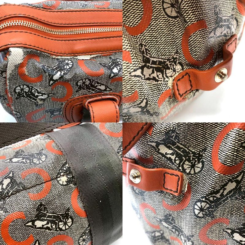 Celine Handbag Mini Boston C Macadam Leather Orange Canvas