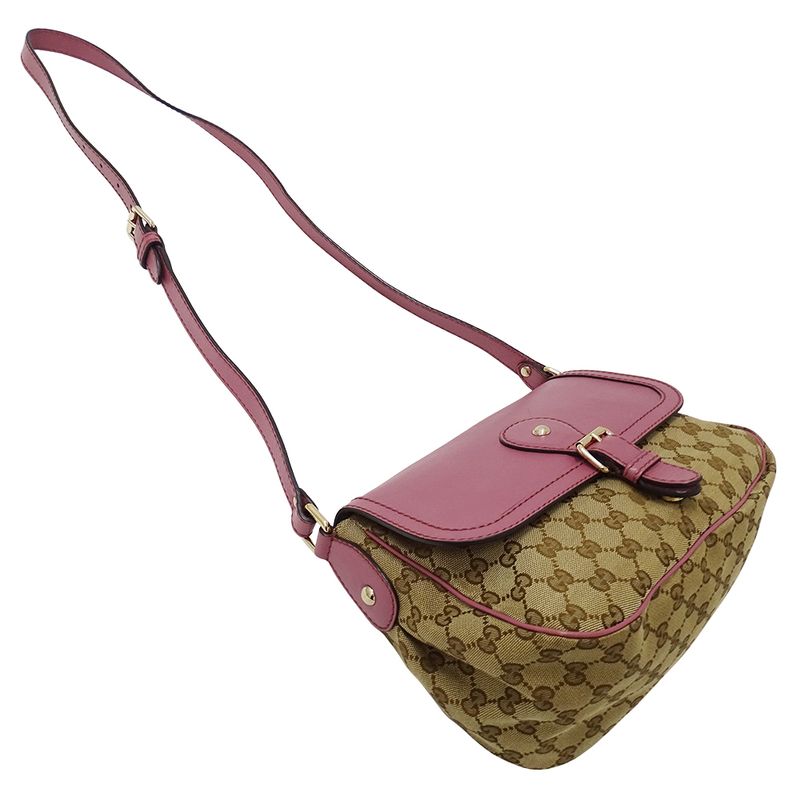 Gucci Shoulder Bag GG Canvas Pink Beige Brown