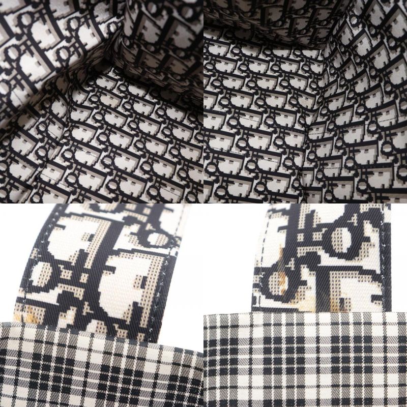 Dior Tote Check Cotton Black White