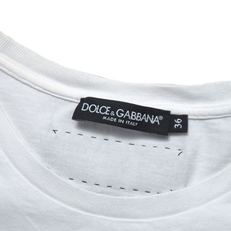 Dolce & Gabbana Short Sleeve T-Shirt 36 Crew Neck Logo White Black Red