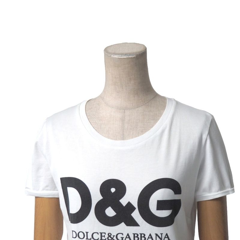 Dolce & Gabbana Short Sleeve T-Shirt 36 Crew Neck Logo White Black Red