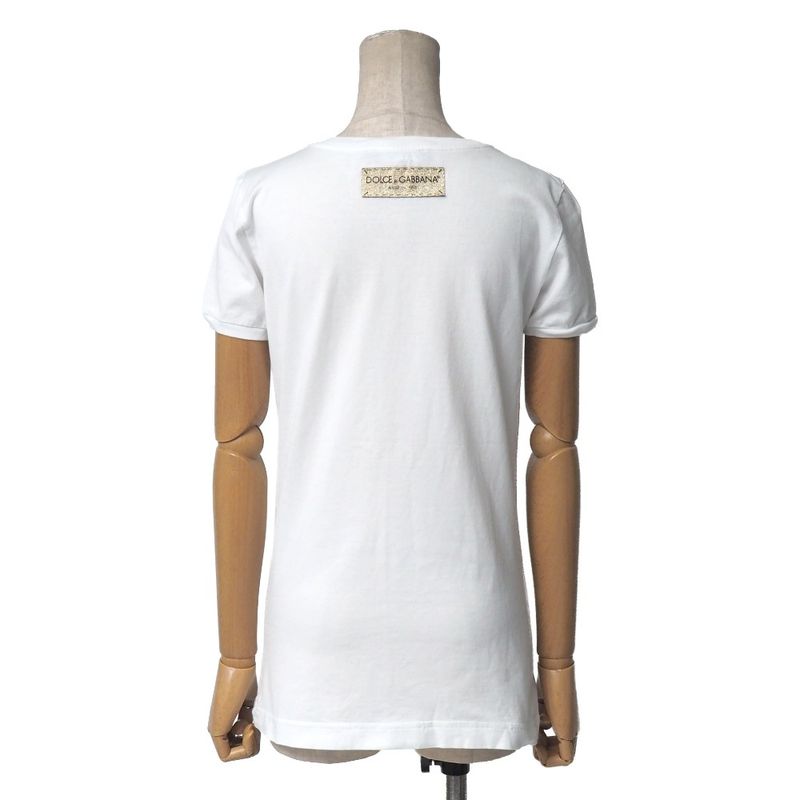 Dolce & Gabbana Short Sleeve T-Shirt 36 Crew Neck Logo White Black Red