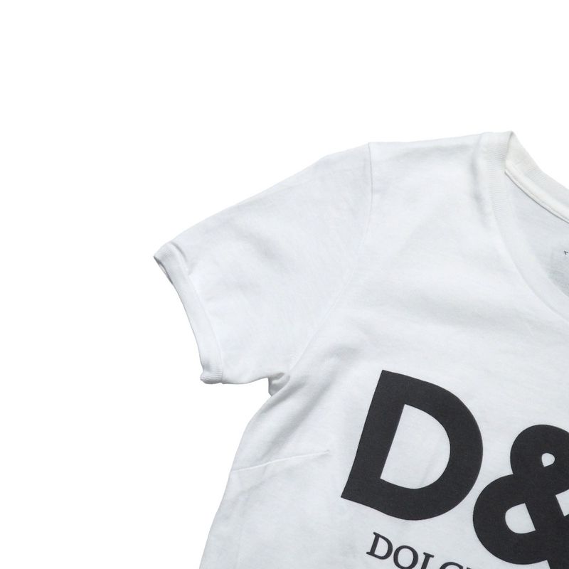 Dolce & Gabbana Short Sleeve T-Shirt 36 Crew Neck Logo White Black Red