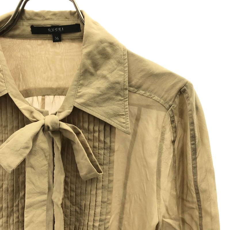 Gucci Silk Bowtie Pintuck Blouse 36 Beige