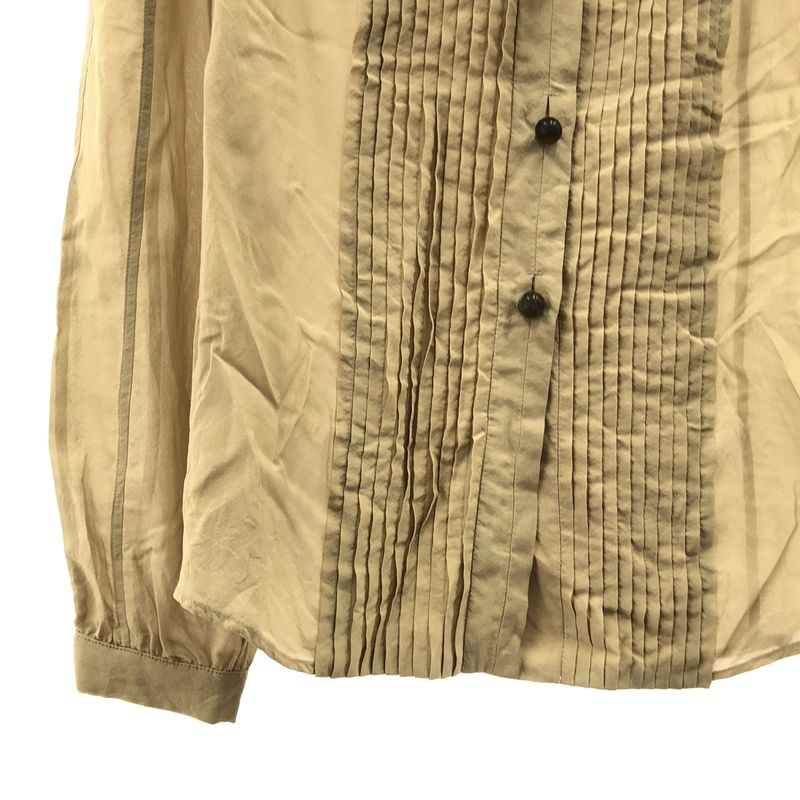 Gucci Silk Bowtie Pintuck Blouse 36 Beige