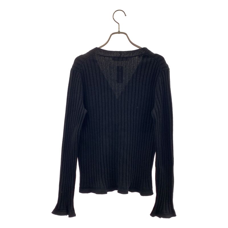Dior Cashmere Pearl Logo Button Rib Knit Cardigan 36 Black