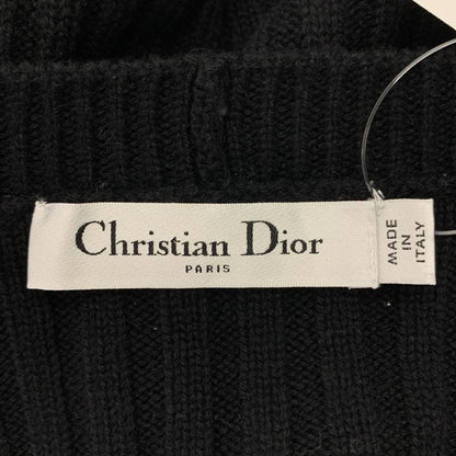 Dior Cashmere Pearl Logo Button Rib Knit Cardigan 36 Black