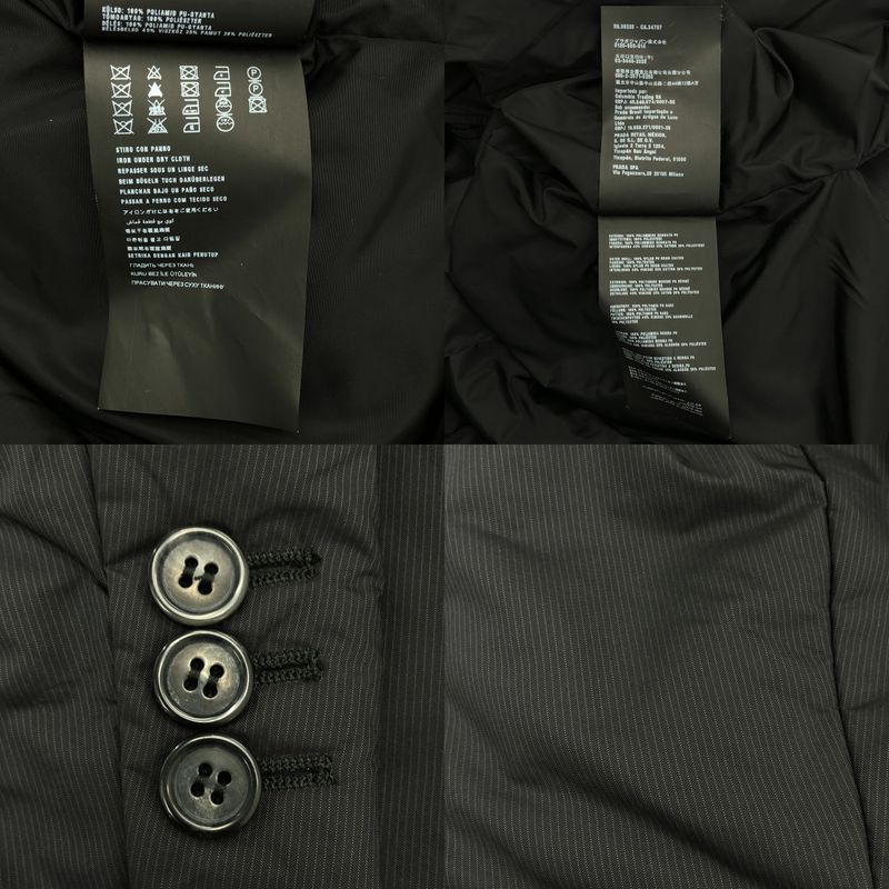 Prada Sport Padded Striped Single Breasted Tailored Jacket 44 Black