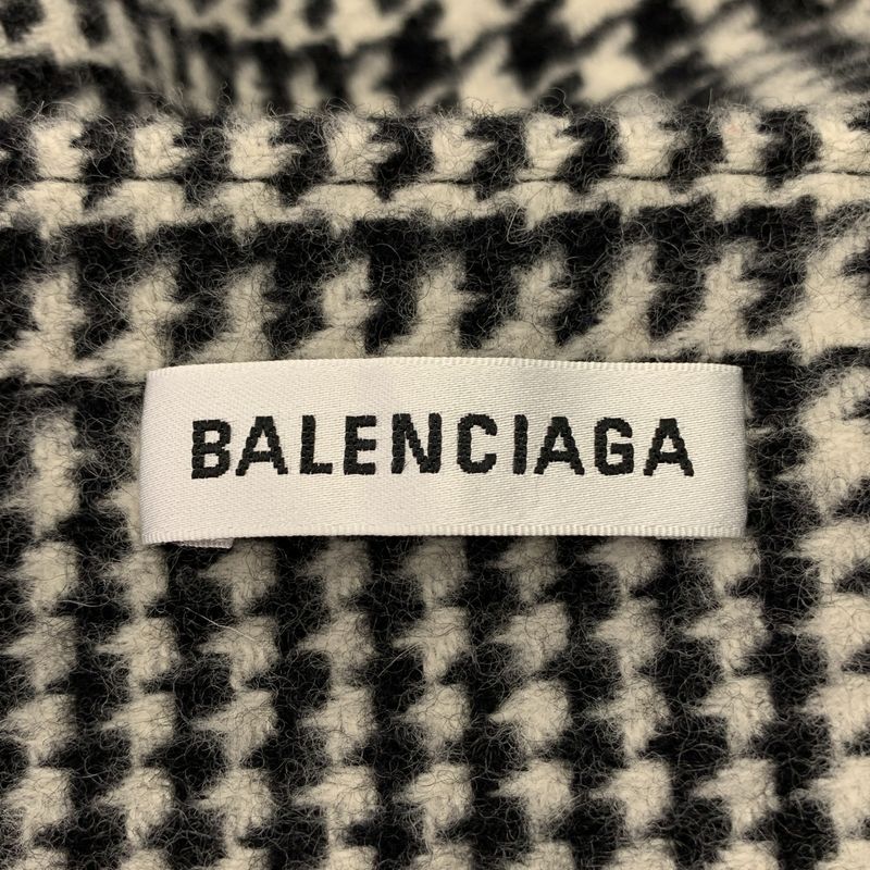 Balenciaga Wool Glen Check Fringe Long Skirt 34 Black White