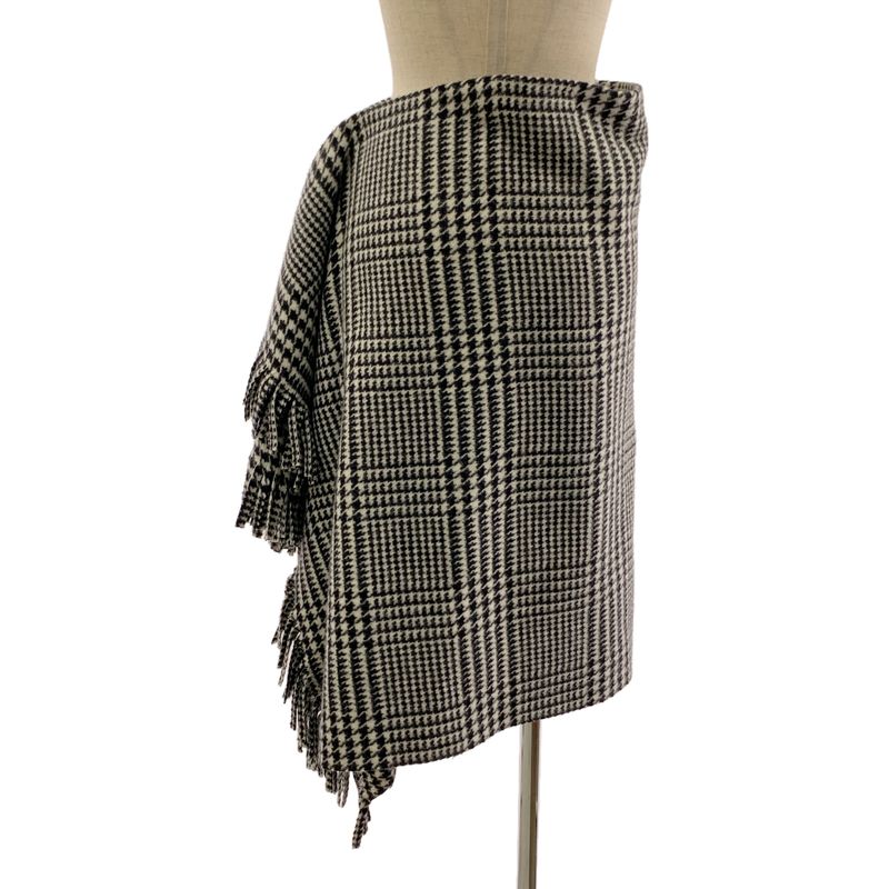 Balenciaga Wool Glen Check Fringe Long Skirt 34 Black White