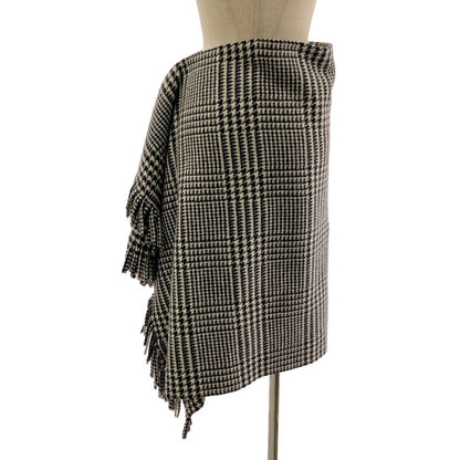 Balenciaga Wool Glen Check Fringe Long Skirt 34 Black White