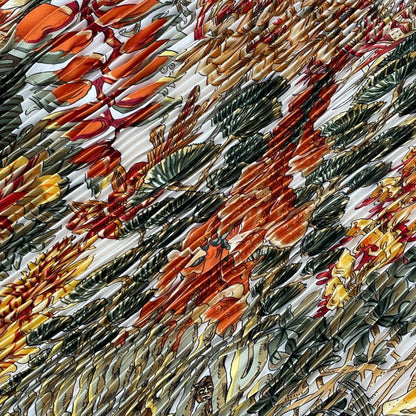 Hermes Scarf Pleated Silk Plant All Over Pattern Brown