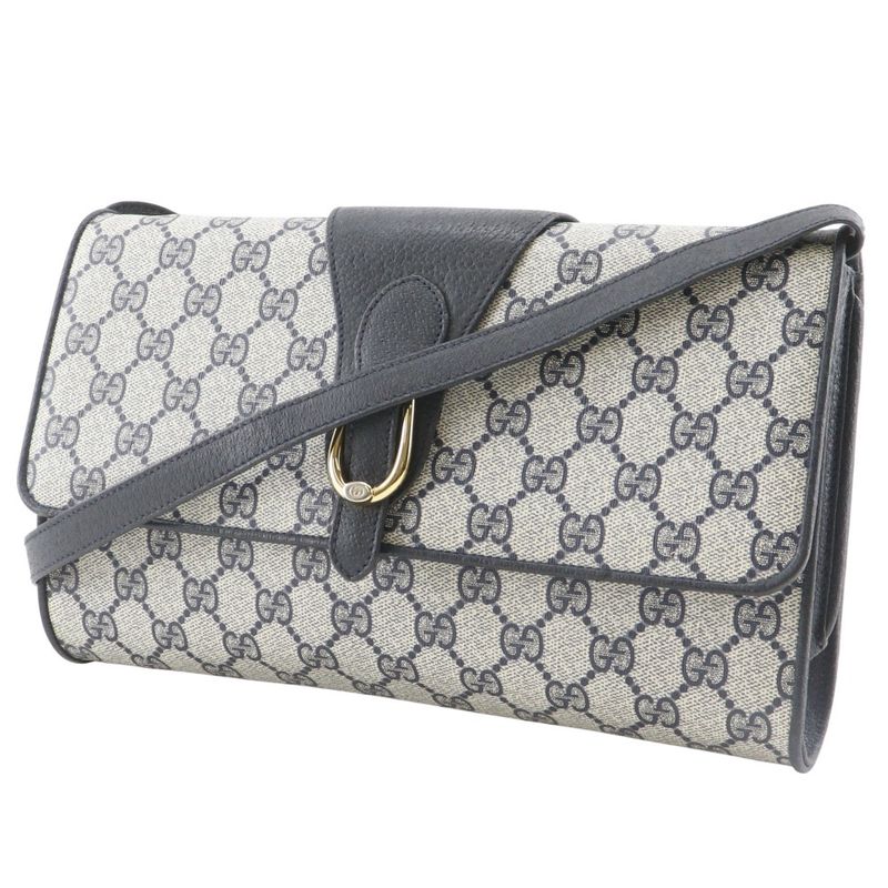 Gucci Vintage 2-Way Clutch 904.02.050 GG Plus Gray Navy Shoulder Bag Gray