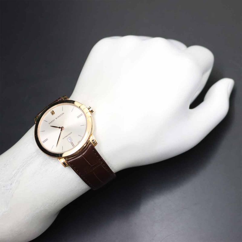 Harry Winston Midnight 450 Watch Date Silver 18K Pink Gold