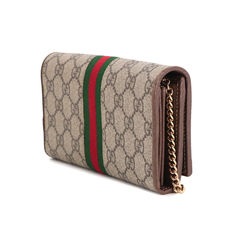 Gucci Ophidia GG Chain Wallet Bifold Supreme Beige Brown