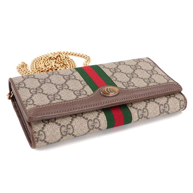 Gucci Ophidia GG Chain Wallet Bifold Supreme Beige Brown