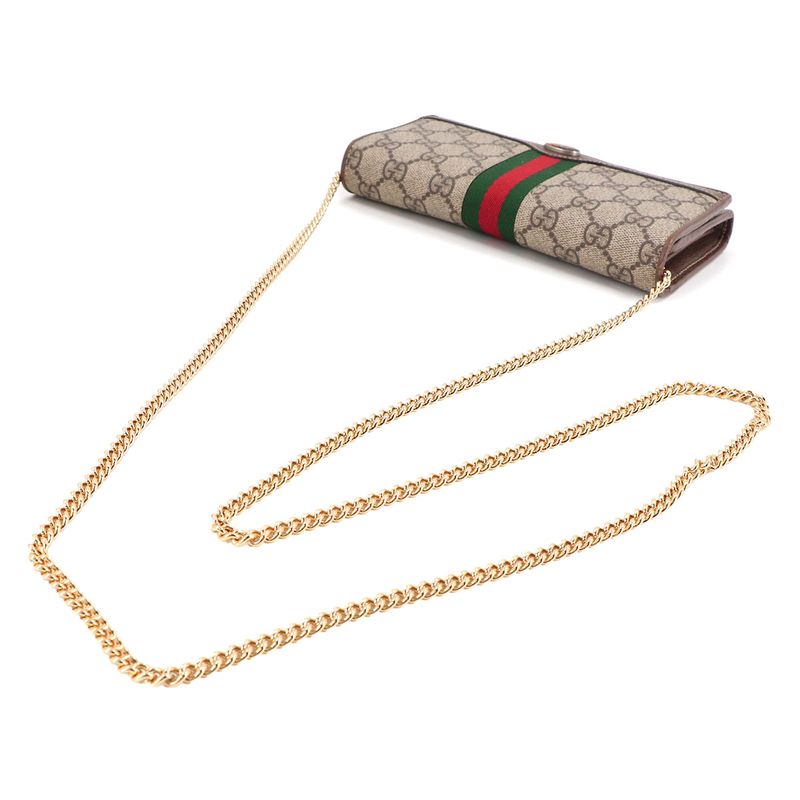 Gucci Ophidia GG Chain Wallet Bifold Supreme Beige Brown