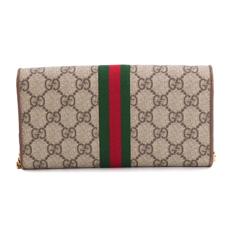 Gucci Ophidia GG Chain Wallet Bifold Supreme Beige Brown