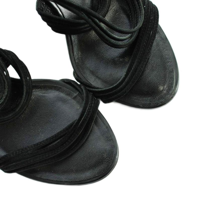 Chanel Sandals Wedge Sole Leather Ankle Strap Logo 38.5 Black