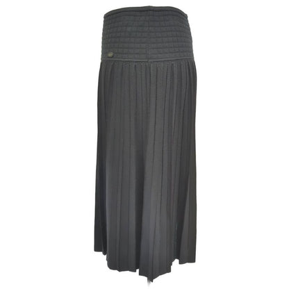 Chanel CC Logo Pleated Knit Skirt 38 Black