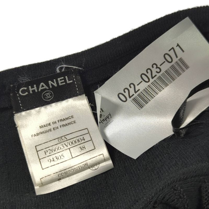 Chanel CC Logo Pleated Knit Skirt 38 Black