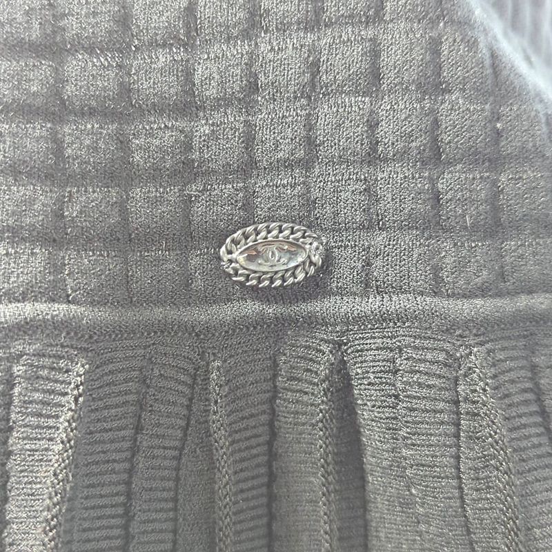 Chanel CC Logo Pleated Knit Skirt 38 Black