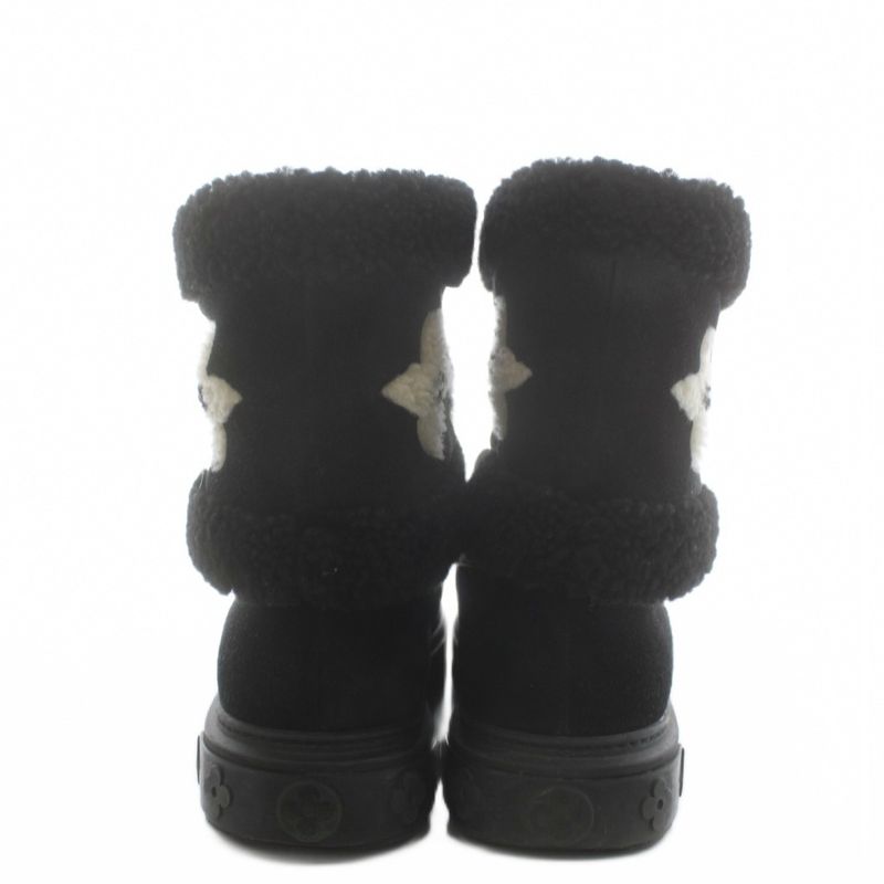 Louis Vuitton Snowdrop Flat Ankle Boot LV Logo Short Boots 36.5 Black