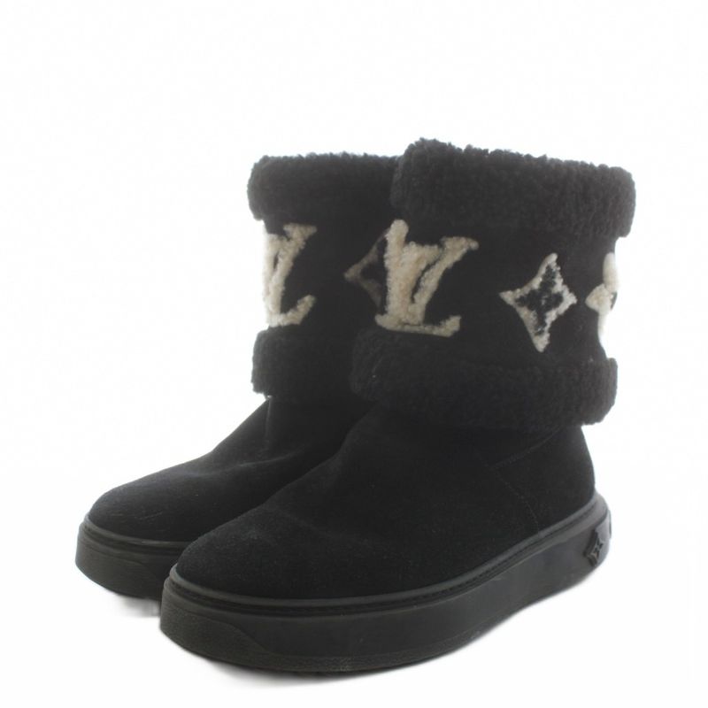 Louis Vuitton Snowdrop Flat Ankle Boot LV Logo Short Boots 36.5 Black