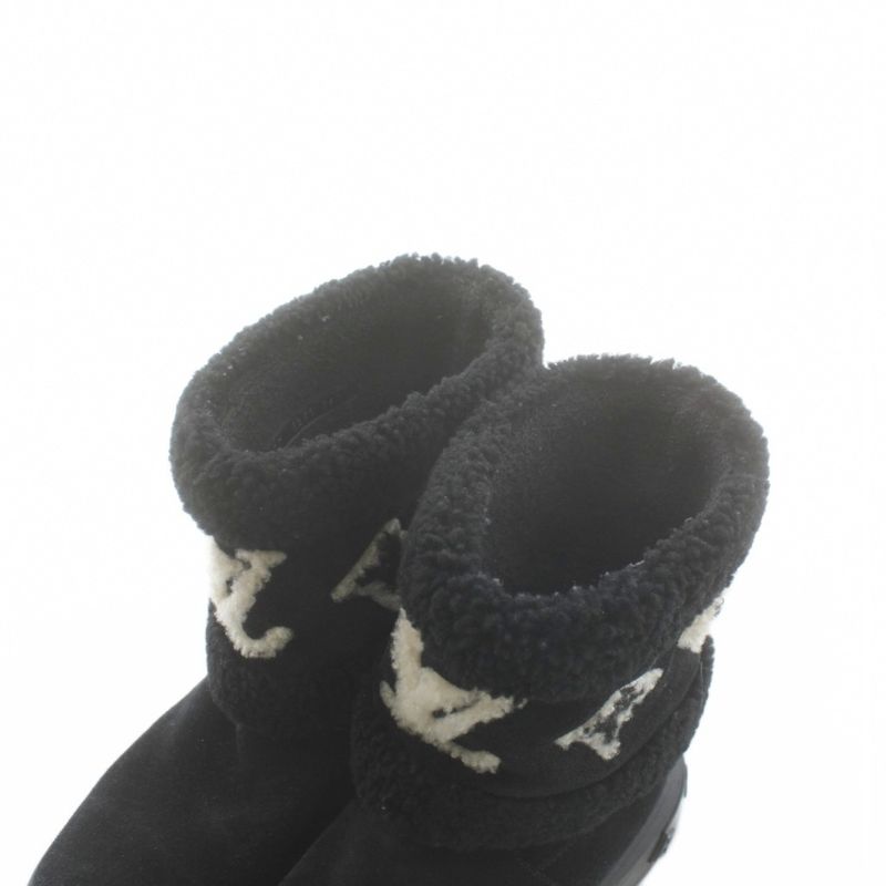 Louis Vuitton Snowdrop Flat Ankle Boot LV Logo Short Boots 36.5 Black