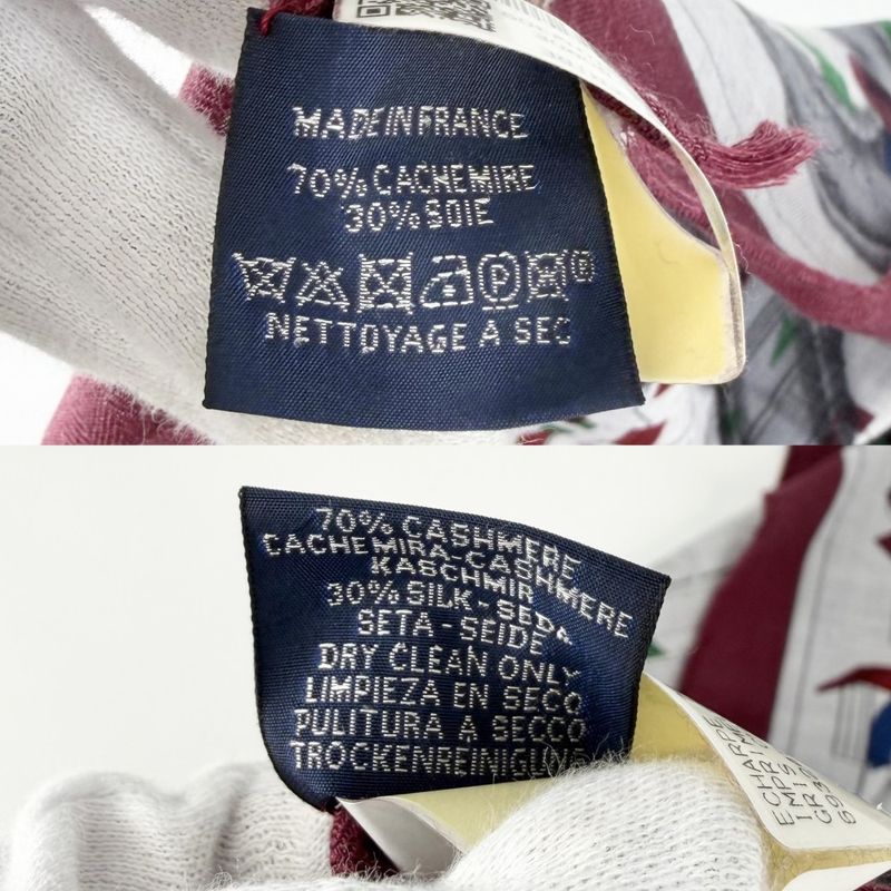 Hermes Scarf Rectangular Prime Shawl Cashmere Silk Gray Red Black