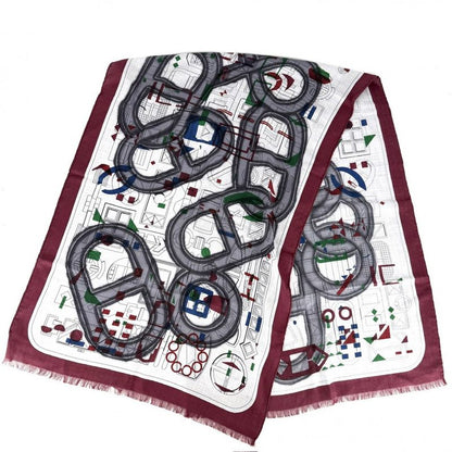 Hermes Scarf Rectangular Prime Shawl Cashmere Silk Gray Red Black