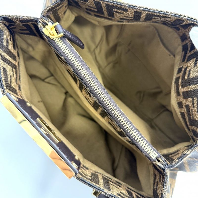 Fendi Handbag Zucca Canvas Leather Brown Gold